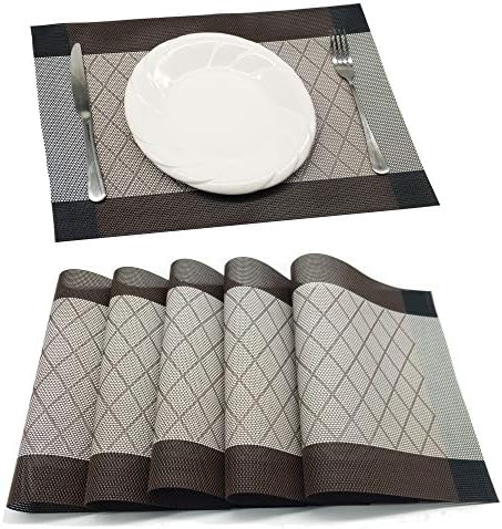 Tennove Placemats Set of 6, Washable Placemats PVC Cross Weave Woven Vinyl Table Mats for Kitchen Dining Table Decoration(XX-Coffee)