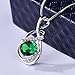 GULICX Green Pendant Necklace Emerald Color Silver Tone Prong Round Stone