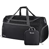 OXA Lightweight Foldable Travel Duffel Bag with Shoes Bag, Black