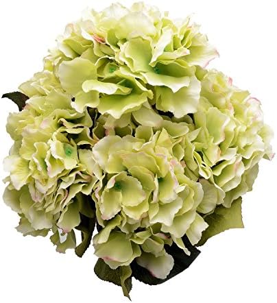 Derker Silk Artificial Hydrangea Bouquet 5 Big Heads Hydrangea Flowers Arrangement Home Wedding Centerpieces Christmas Decoration (Green)