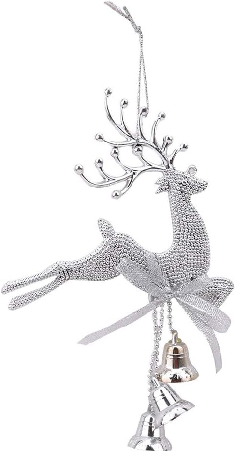 Timesuper Christmas Hanging Ornaments Deer Reindeer Bell Design Christmas Tree Decoration,Silver