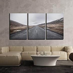 3 Piece Canvas Wall Art - Landscape with Empty Highway in Mountains - Modern Home Art Stretched and Framed Ready to Hang - 16"x24"x3 Panels