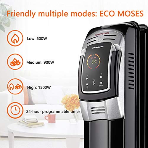 Homeleader 1500W Oil Heater, Space Heater with LED Display Screen, 24Hour Timer and Remote