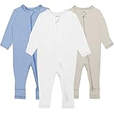 GUISBY Baby Pajamas with Mitten Cuffs - 3Pcs Girls Boys 2 Way Zipper Long Sleeve Rayon Sleepers