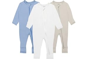 GUISBY Baby Pajamas with Mitten Cuffs - 3Pcs Girls Boys 2 Way Zipper Long Sleeve Rayon Sleepers