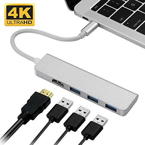 USB-C Hub, Type-C Adapter To HDMI,3 USB 3.0, Portable Aluminum USB C Dongle For MacBook Pro 2018/2017/2016 Chromebook Pixel, DELL XPS13 (Silver) USB-C Hub, Type-C Adapter To HDMI,3 USB 3.0, Portable Aluminum USB C Dongle For MacBook Pro 2018/2017/2016 Chromebook Pixel, DELL XPS13 (Silver)
