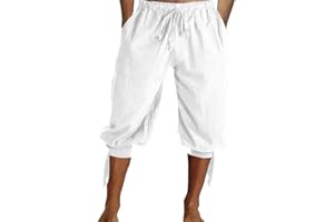 GAFENG Mens Pirate Shorts Halloween Medieval Renaissance Banded Pants Viking Knicker Colonial Linen Costume