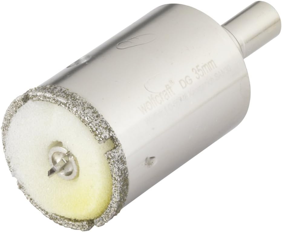 Wolfcraft 5926000 Diamond Ceramic Hole Saw accessory with 10 mm Shank and 35 mm diameter Sponge Included, silver, diameter 35 mm