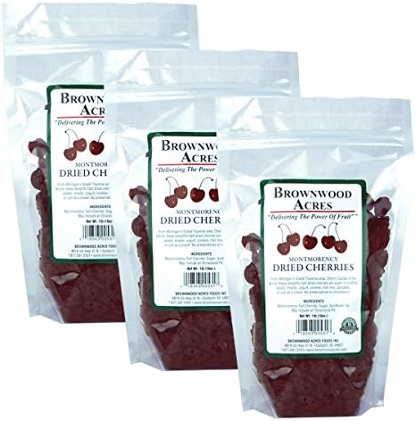 Premium Michigan Montmorency Dried Cherries by Brownwood Acres - Slightly Sweetened - Non-GMO, Gluten Free, Kosher Certified All Natural Healthy Snack Alternative (3 Pound)