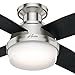 Hunter Fan 44' Contemporary Low Profile Ceiling Fan in Brushed Nickel with LED Light Kit and Remote Control (Renewed)