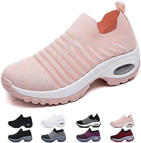 Funnie Womens Running Sports Shoes Air Cushion Mesh Shoes Casual Slip-On Breathable Lightweight Gym Platform Shoes Walking Shoes Sneakers Hidden Wedges Shoes Outdoor Trainers Shoes