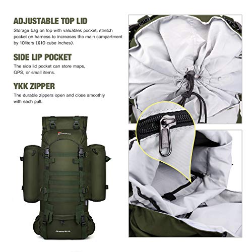 Mardingtop 65+10L Internal Frame Backpack with Rain Cover for Military