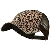 Low Profile Canvas Leopard Printed Mesh Cap - Brown W40S52B