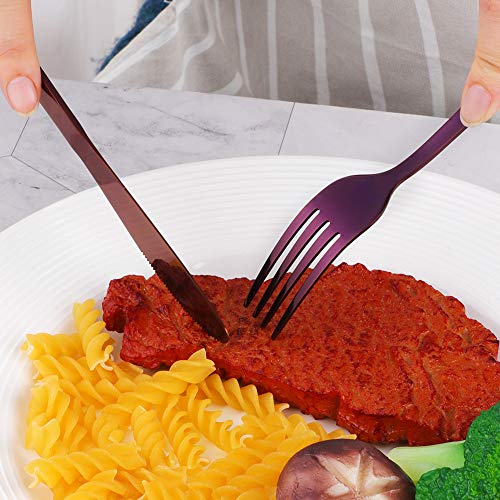 BuyGo Silverware Set for 6 Purple Dinnerware Set Stainless Steel Flatware Set 24-Piece Cutlery Set Tableware Set, Dishwasher Safe - Thumbnail 4