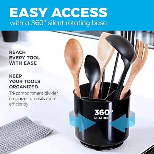 Rotating Extra Large Utensil Holder Crock with NoTip Weighted Base