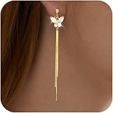 Awinesn Clip on Earrings for Women Butterfly Earrings Cubic Zirconia 925 Sterling Silver Plated Long Tassel Dangle Drop Clip Earrings Non Pierced Earrings for Women Jewelry Gifts Wedding Party