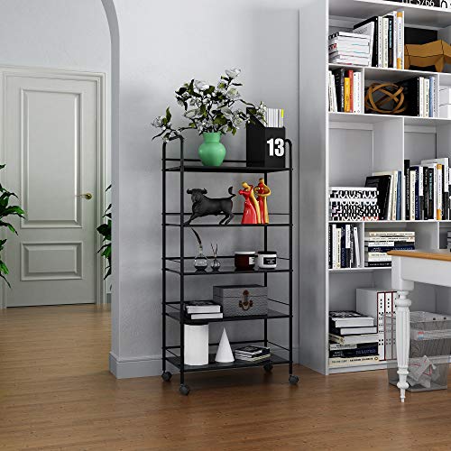 HOMEFORT 5Tier Metal Rolling Utility Cart, 5Shelf Storage Organizer, Wire Shelf Unit with