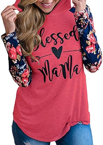 HONEY BOUTIQUE Women Casual Long Sleeve Pullover Floral Print Hoodie Sweatshirts Red