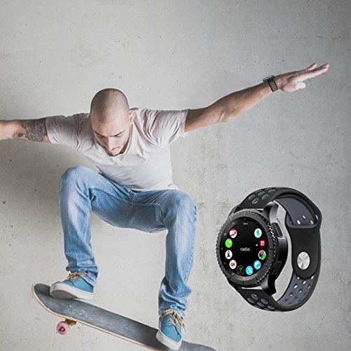 Gear S3 Band, KADES Soft Silicone Band Replacement Strap for Gear S3 Frontier and Gear s3 Classic Smart Watch (Large, Black/Gray)