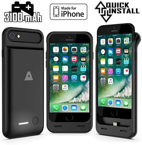 TRAKK Charge Apple Certified Power Bank Protective Case For iPhone 7 - 3100 mAh Battery Pack - MFi Certified - Sleek and Slim - Anti-scratch Microfiber Inner Lining (BLACK)