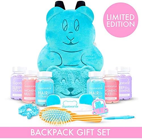 SugarBearHair Vitamins Gummy Backpack Gift Set! Vegan Gummy Hair Vitamins! Gummy Vitamins to Support Sleep Enhancing, Hair Regrowth and Body Health! Its A Perfect Gift for Yourself Or A Loved One!
