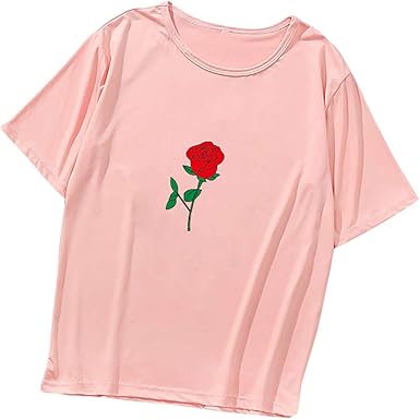 T Shirt Mujer Lindo Rosa Camisetas De Manga Corta Tee Shirt Camiseta Delgada Para Mujeres Cuello Redondo Blusa Primavera Verano Amazon Es Ropa Y Accesorios