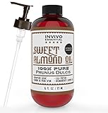 Invivo Essential Sweet Almond Oil (16 oz.) Pure, Cold-Pressed Carrier | Therapeutic Skincare and Anti-Aging Moisturizer | Rejuvenates Skin and Hair