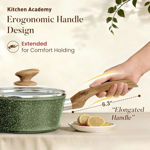 Kitchen Academy 12-Piece Induction Frying Pan and Saucepan Set, Green with Lids, Non-Stick Coating