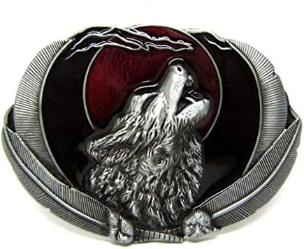 Native American Indian Belt Buckles Howling Wolf Cowboy Belt Buckle Men Red Moon Feather Wolf Head