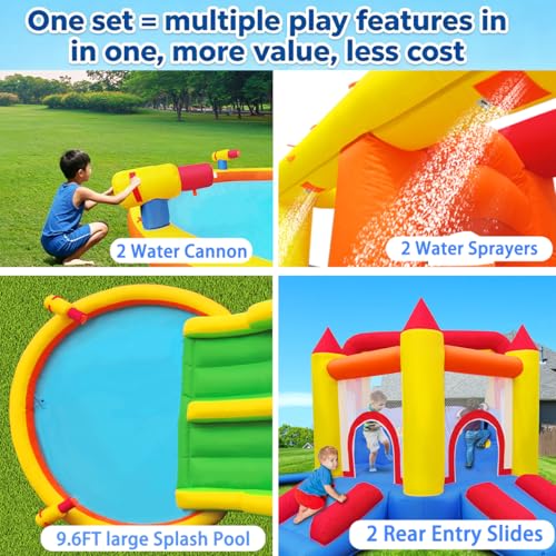 Umbalir InfIatable Bonuce House with 4 Slides & Large Splash Pool, Water Park with Ultra-Wide Climbing Wall, Jumping, Water Cannons & Surprise Water Sprayers for 3-10 yr Kids(20.6'Lx9.6'Wx6.4'H)
