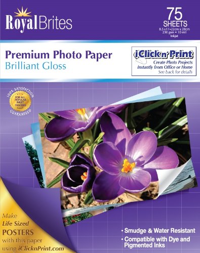Royal Brites Premium Glossy Photo Paper, 8.5 x 11 Inches, Pack of 75 (46271)