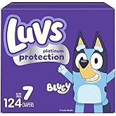 Luvs Size 7 Baby Diapers, Platinum Protection Bluey Diapers for Day & Night, Size 7, 124 Count (Packaging May Vary)