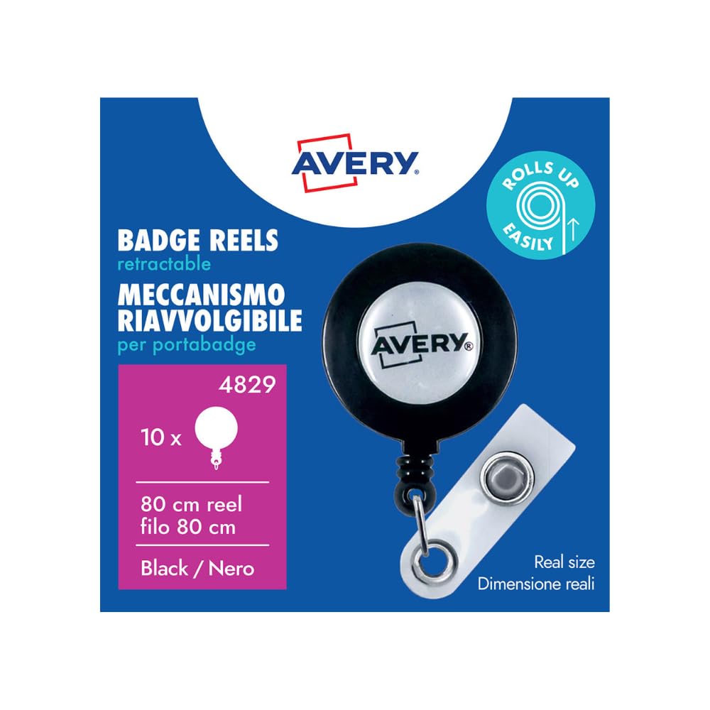 Avery 4829 Extendable Name Badge Reel 80 mm Long - Pack of 10