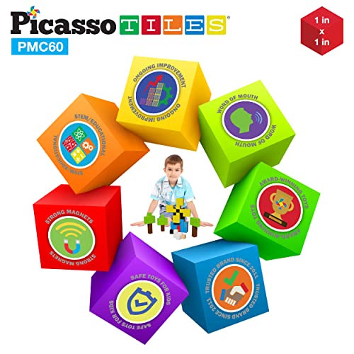 PicassoTiles 60 Pieces 1" Toy Building Block Cubes Building