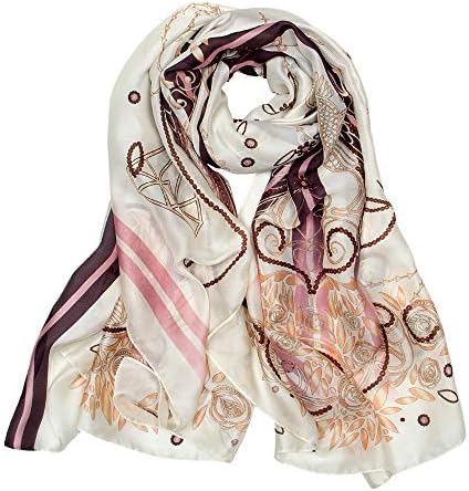 Silk Scarf-Women's Fashion Large Sunscreen Shawls Wraps - Lightweight Floral Pattern Satin for Headscarf&Neck