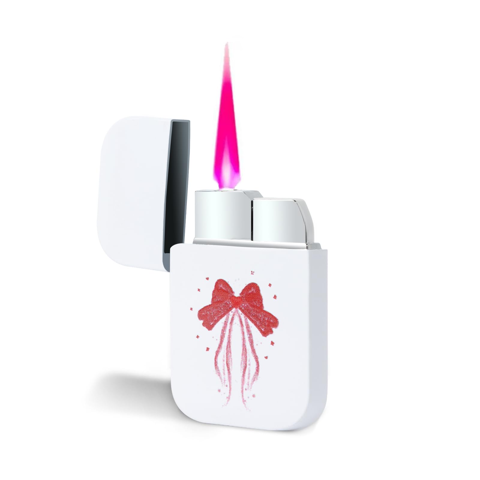Photo 1 of Torch Windproof Pink Flame Lighter,Cute Refillable Butane Pocket Pink Lighter for Women/Man, Daily Use,Birthdays, Anniversary,Camping,Candle (Butane Not Included) (White&Pink) (White&Red)