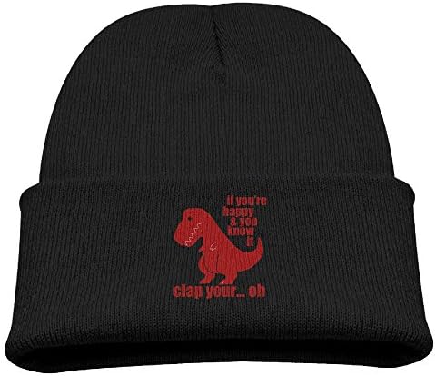 Jukaifaquj Happy and You Know It Dinosaur Children Girls&amp;Boys Winter Warm and Comfortabl Cute Pattern Knitting Hat Beanie Skull Cap Black