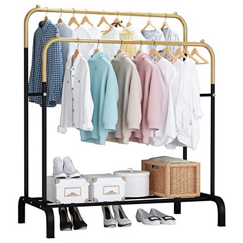 UDEAR Garment Rack Freestanding Hanger Double Rods MultiFunctional