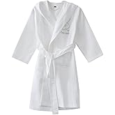KISBINI 100% Cotton Long Hooded Robes Waffle Knit Bathrobe for Kids Children