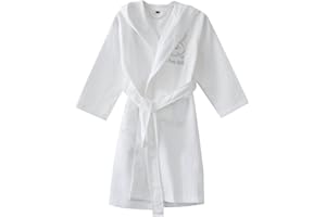 KISBINI 100% Cotton Long Hooded Robes Waffle Knit Bathrobe for Kids Children