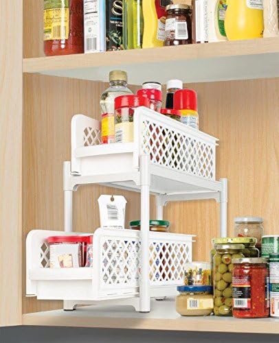 Ideaworks Portable 2 Tier Basket Drawers, White, Alloy, 38 x 18.5 x 36.2 cm - Image 5