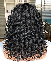 ANNIVIA Curly Wig with Bangs for Black Women Black