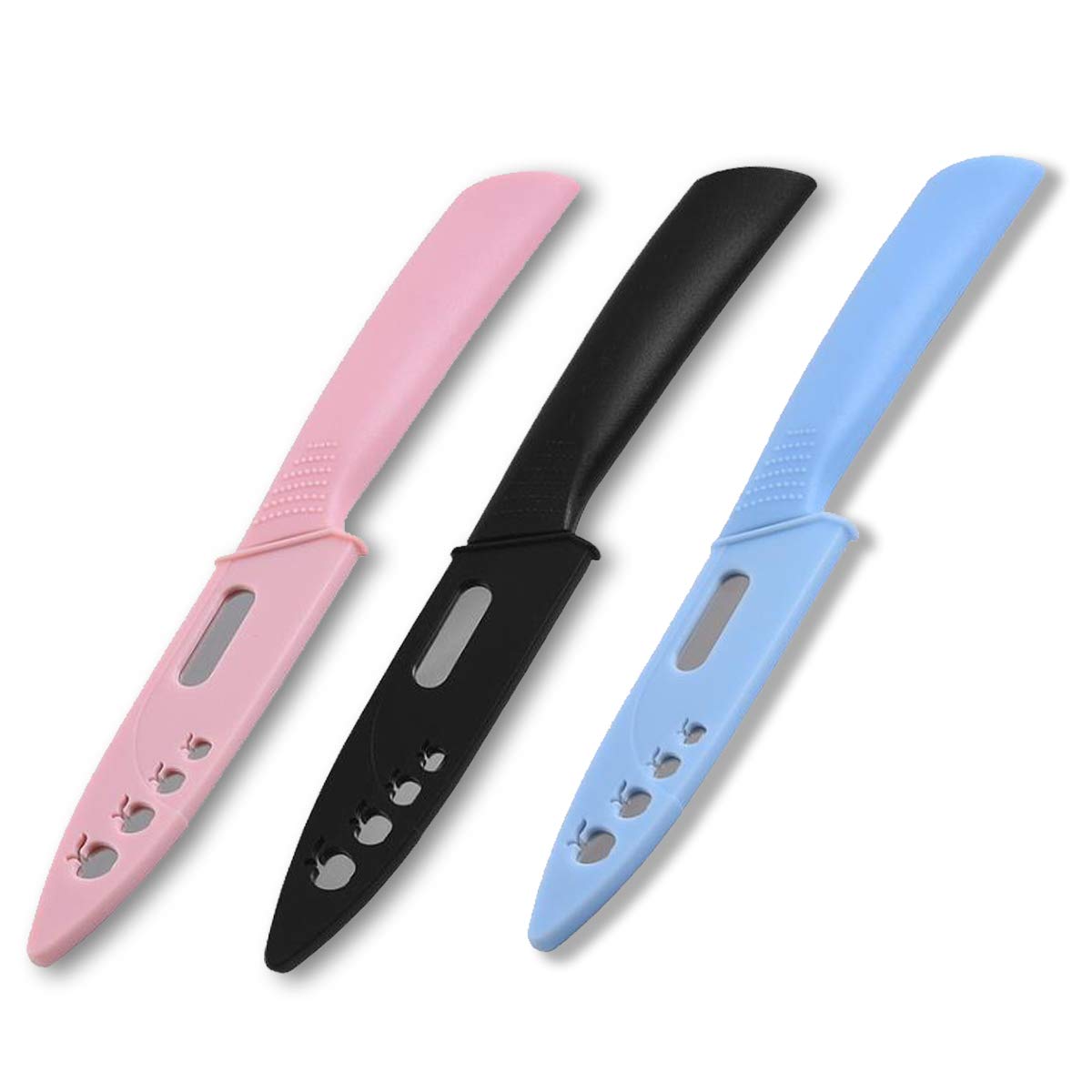 Fruit Knife, New Sharp and Durable Fruit Knife Set with Protective Cover, Suitable for Most Types of Vegetables and Fruits，3 Pieces (Pink, Blue, Black)