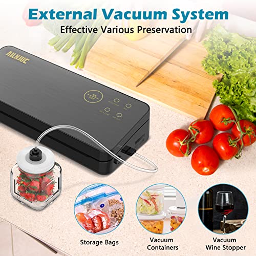 Vacuum Sealer Machine Preservation AILNJUC - Automatic Food Vacuum Sealer for Kitchen Food Preservation,with External Vacuum System,Dry & Moist Food Modes,Led Indicator Lights