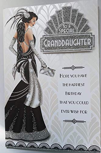 Art Deco 1920's Flapper Lady - Granddaughter - Glittered Birthday Card
