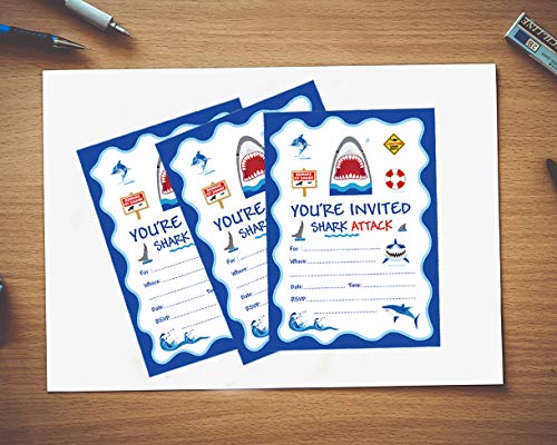 image for TONIFUL 25 Pcs Shark Party Invitation,Fill in Shark Party or Birthday 
