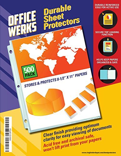 Clear Sheet Protectors, 8.5" x 11", 500 pack, durable, Top Load,Reinforced Holes, Acid-Free/Archival Safe
