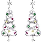 Peasimy Full Diamond Christmas Tree Stud Earrings Sparkling Colored Rhinestone Holiday Dangle Earrings for Women Xmas Party Jewelry