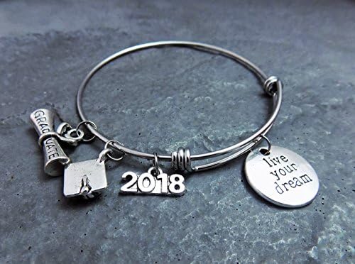 Live Your Dream Graduate Charm Bracelet 2021 Graduation Gift Personalized Bangle… (2021)