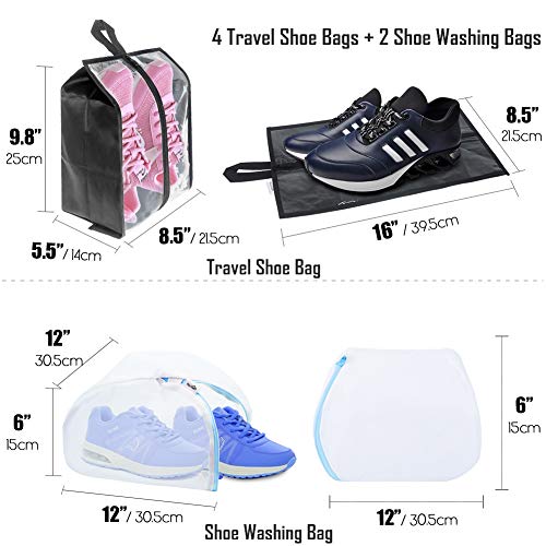 Plusmart Travel Shoe Bags,Transparent Nylon Shoe Washing Bags with Zipper for Men & Women, 6 Pack(4 Shoe Bags & 2 Shoe Washing Bags)